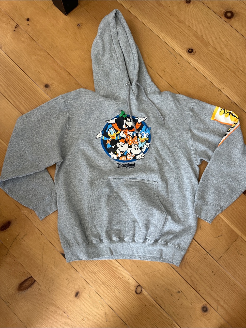 Disney Grey Crewneck Hoodie with Colorful Character Graphic. Size L
